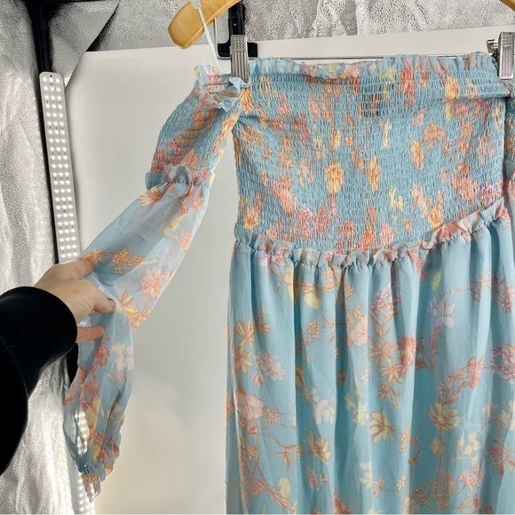 NWT FRENCH CONNECTION Women's Diana Off-The-Shoulder Midi Dress Blue Floral 4 - Picture 11 of 11